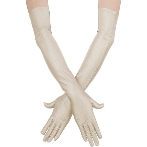 Gants longs en satin pour femmes, gants d'opéra pour mariages et soirées dansantes, gants extensibles (beige) (1/4)