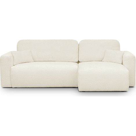 Canapé d'angle réversible convertible 4 places avec coffre de rangement en tissu bouclé beige - Davis (1/5)