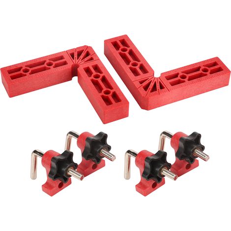 Lot de 2 équerres de positionnement à 90° avec pince de fixation à angle droit, outil de travail du bois en ABS, 120 mm (4-1/2 po), rouge (1/5)