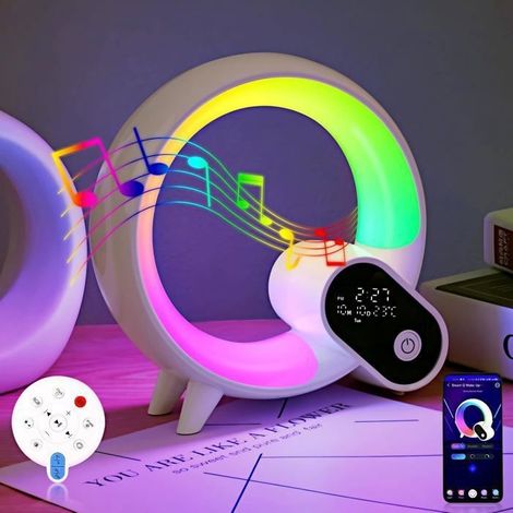 (7 Farben) Bluetooth-Lautsprecher – Nicht spezifiziert – Nachttischlampe – 15-W-Funkladegerät – 7 Farben – Intelligenter Wecker (1/5)