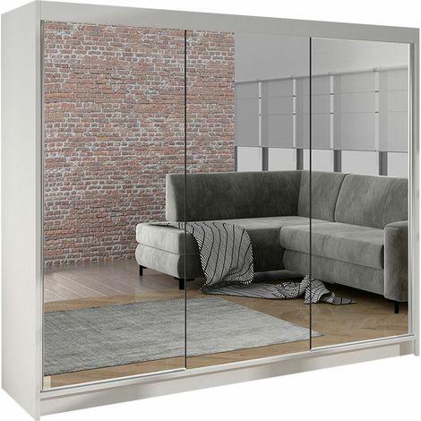 Mirjan24 – Armoire coulissante blanche 215x200x58cm – 9 étagères – Stratifié – Pour espaces restreints – Design moderne
