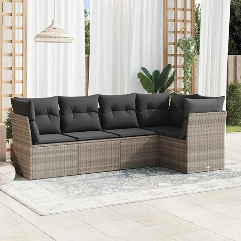 vidaXL 5 Piece Garden Sofa Set with Cushions Light Grey Poly Rattan (1/3)