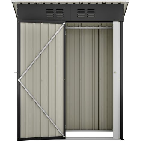 Abri de jardin en métal avec toit plat 152 x 84 x 182 cm, porte métal verrouillable, sans fenêtre, noir (1/5)