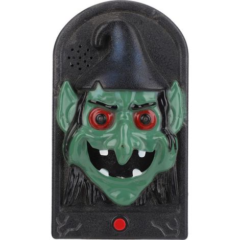 Sonnette d'horreur Halloween lumineuse et sonore pour maison hantée, bar ou escape room en forme de sorcière (1/5)