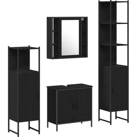 Ensemble de mobilier de salle de bain avec étagère 4 pcs Noir (1/5)