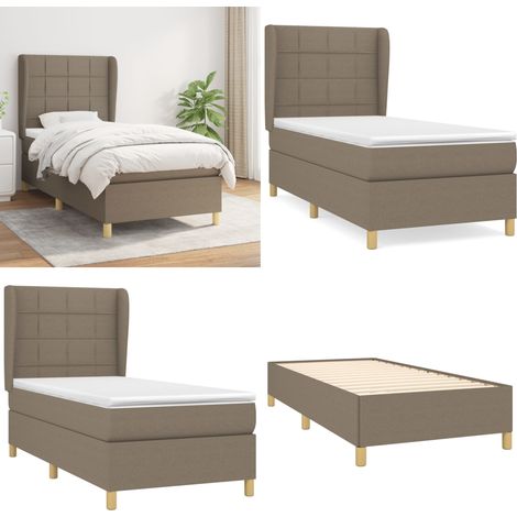 Cama box spring con colchón tela gris taupe 100x200 cm - Colchón de muelles - Cama de muelles