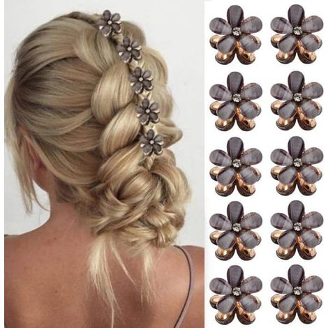 Mini Barrette Fleur - 20 Pièces - 2 x 2 cm - Accessoire Cheveux pour Filles et Femmes - Noir (1/5)