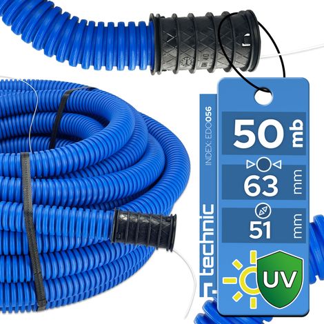Gaine TPC Bleue Ø63 mm Couronne 50m Raccordement EAU (AEP) avec tire-fil et manchon 450N - EDO Technic (1/5)