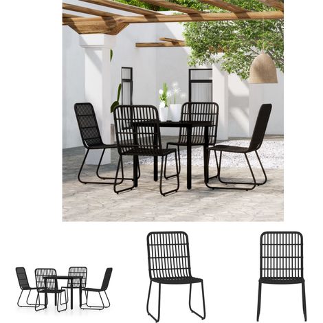 Tisch - vidaXL 5-tlg. Garten-Essgruppe Schwarz - Gartenstuhl (1/5)