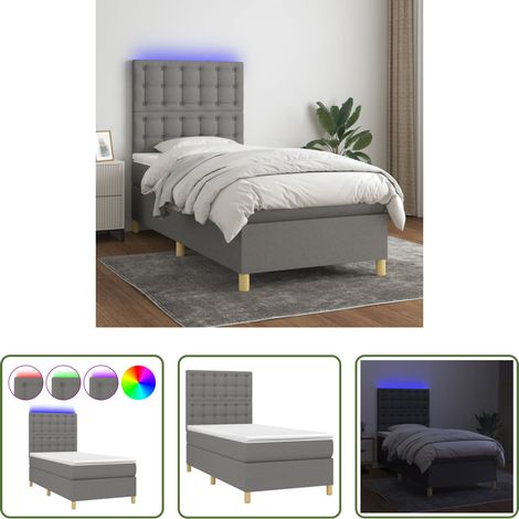 Matratze - Boxspringbett mit Matratze & LED Dunkelgrau 90x190 cm Stoff (1/5)