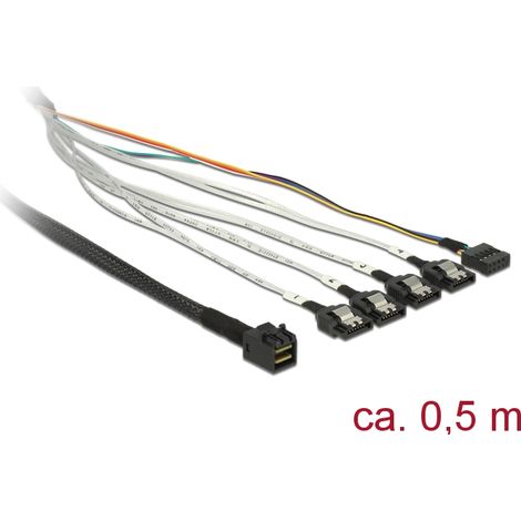 Kabel mini sas hd sff-8643  4 x sata 7 pin + sideband metall 0,5 m