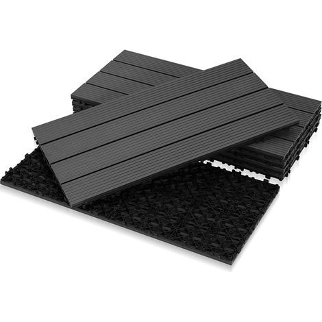Wolketon Set di 22 piastrelle per decking in WPC, 4 listelli, 2 m², 30 x 30 cm, piastrelle in legno composito ad incastro, antracite