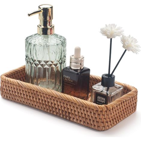 1 Plateau Rangement Rotin, Tissé Main, 26x12,5x4cm, Osier Naturel, Salle De Bain (1/5)