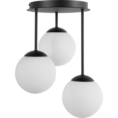 3 Light Ceiling Lamp Black Metal Ball Lampshade Modern Style RIANA