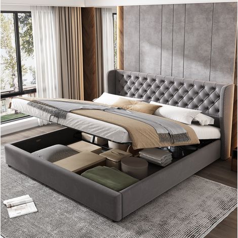 Cama matrimonio tapizada con almacenaje 160x200 DESVIAE (1/5)