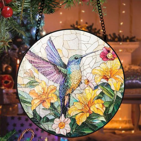 Attrape-soleil vitrail colibri 20 cm décoration fenêtre lumineuse suspension cadeau Noël (1/5)