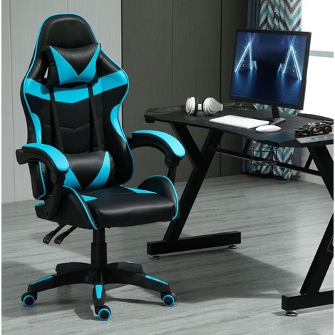 Swivel Gaming Chair Faux Leather Home Office Chair Sports Desk Tilt Chair A BLUE (1/5)