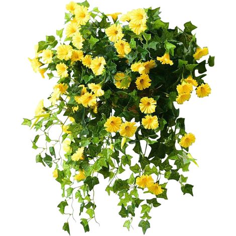 Glycine Artificielle - Plante Grimpante en Soie UV Résistante - Pour Extérieur Porte Entrée Balcon Patio - Longueur 65,5 cm - Jaune (1/5)