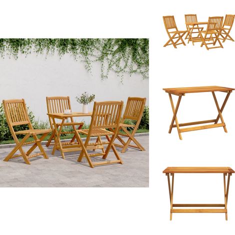 Ensemble à manger de jardin pliable 5 pcs bois massif d’acacia - Meubles De Jardin - Salon De Jardin - Mobilier Extérieur - Acacia Massif - Table Pliante (1/5)