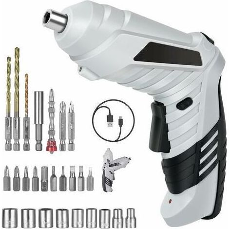 Perceuse Visseuse Sans Fil 3.6Nm, Visseuse Devisseuse 1300mAh 3.6V + 26 Accessoires, 2 Sens Rotation + Lampe LED, Câble Charge USB, Idéal pour Artisans, Installation de Meubles et Jouets (1/5)