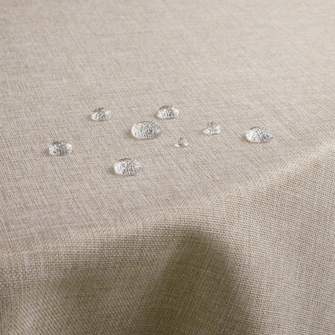 Tischdecke rund 120 cm abwaschbar Leinenoptik beige wasserabweisend für Garten & Feste