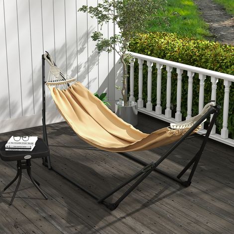 Support pliable en acier pour hamac, 2 en 1 pour hamac ou fauteuil suspendu, avec sac de transport, 263 x 89 x 100 cm, kaki (1/5)