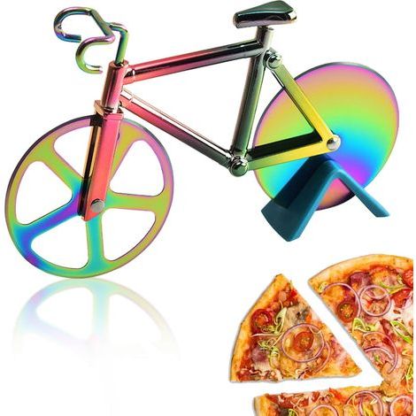Tagliapizza a forma di bicicletta, coltello per pizza antiaderente a forma di bicicletta, adatto per tagliare la pizza (1/5)