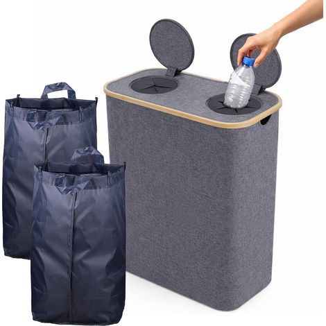 Contenitore bottiglie Relaxdays, 170 L, fino a 60 bottiglie, 2 sacchetti interni, raccoglitore vetro e plastica, grigio