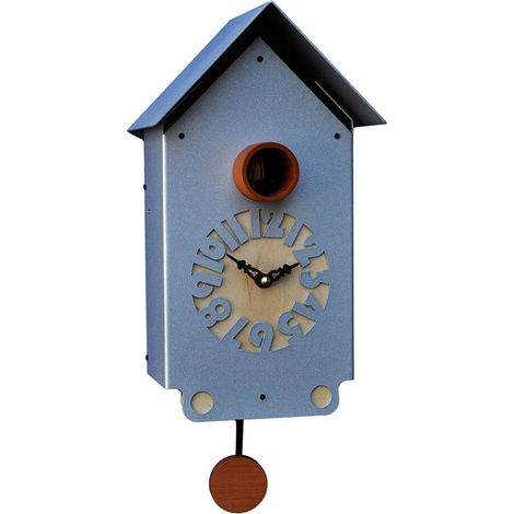 Orologio a Cucù da Parete 17X30X12Cm Pirondini Italia Casetta Alluminio Argentato