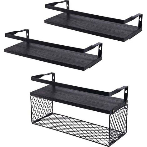 Etagère et rangement de douche,Étagères flottantes avec panier de rangement en fil métallique, étagères de salle de bains au-dessus des toilettes avec garde-corps en métal Etagère et rangement de douc (1/4)
