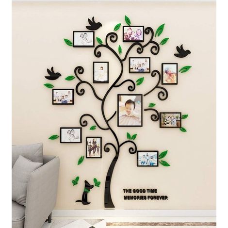 Pegatinas de pared con motivo de árbol, marco de fotos, pegatinas de pared 3D para hacer tú mismo, sala de estar, habitación, regalo, verde, XXL (1/4)