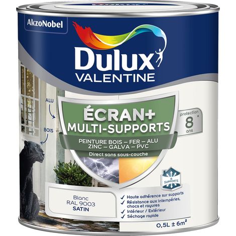 ECRAN+ MULTI-SUPPORTS EXTERIEURE - Peinture en Phase Aqueuse Éxtérieur - Satin Blanc 0,5 L - Dulux Valentine