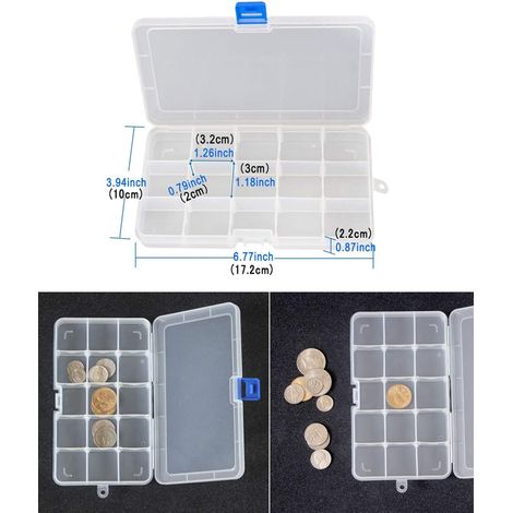 Plastic storage box jewelry tools adjustable for multiple uses container (15 compartments x 4 packs, 4 colors) (1/4)