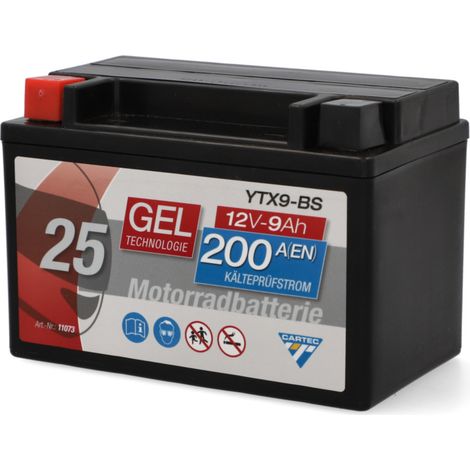 Cartec Gel Motorradbatterie YTX9-BS 9Ah 200A Gel-Batterie
