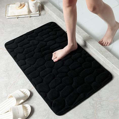 tapis De Bain Antidrapant En Pierre Gaufre - Noir, Mousse Mmoire De Forme - Tapis De Bain 4060 Cm ,paillasson Couleur Pure, Repose-pieds Absorba (1/5)