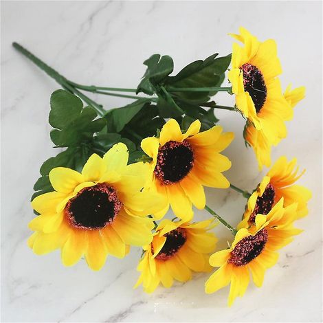 7 Fourches Artificielles Raliste Tige Unique, Tournesols Dcoratifs En Faux Soie Pour Mariage Home Party Bouquet De Marie (1/5)