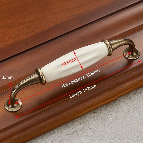 (Ensemble de 2 pièces) Poignées de meuble en céramique blanche bronze antique, boutons de tiroir en alliage de zinc, accessoires de mobilier européens