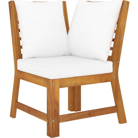 vidaXL Sectional Corner Sofa with Cream Cushion Solid Acacia Wood