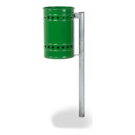 Cestino Milano Verniciato RAL 6002 Giochipark acciaio zincato Ø28x45h 28lt - Paletto - Da interrare (1/2)
