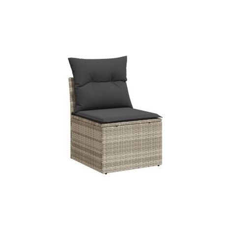 Chaise de jardin sans accoudoirs avec coussins gris clair rotin (1/5)
