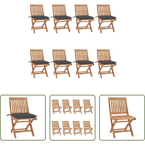 Klappbare Gartenstühle - Klappbare Gartenstühle mit Kissen 8 Stk. Massivholz Teak (1/5)
