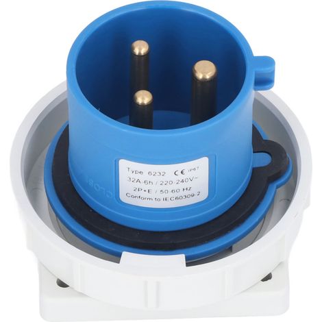 Connecteur industriel étanche IP67 32A 220-240V 2P+T, contact laiton, prise avion mâle, boîtier robuste pour usage professionnel (1/5)