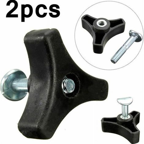 2 vis de poignée de tondeuse à gazon, écrous et vis triangulaires en plastique noir pour poignée. (1/4)