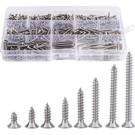400pcs Vis tte fraise en Acier Inoxydable Vis Tte Plat Cruciformes Vis Bois (1/4)