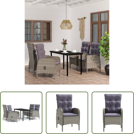 vidaXL Juego de comedor para jardín 5 piezas con cojines gris y negro (1/5)