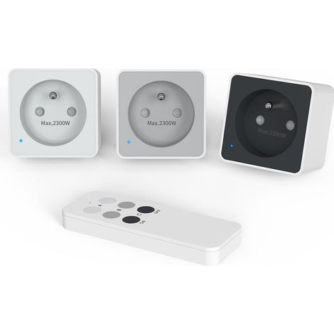 Prise Telecommande sans Fil, 2300 W, avec interrupteur, Portée 80M, Économie d'Énergie, couleurs blanche, grise et noire (1/5)