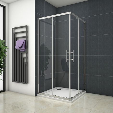 Ocean Sanitaire – Cabine de douche 80x80x195cm – Verre anticalcaire 6mm – Porte coulissante – Installation angle – Aluminium chromé (1/5)