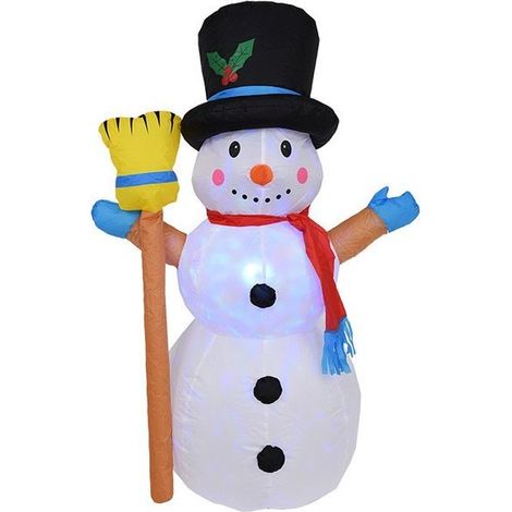 Muñeco de nieve inflable de 120 cm con luces LED giratorias de colores, decoración navideña inflable para exteriores, muñeco de nieve luminoso, decoración navideña para césped y jardín. (1/5)