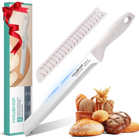 HAUSHOF Couteau à Pain en Acier Inoxydable, Couteau Pain 20 cm avec Fourreau, Coupe Pain Couteau de Cuisine pour Pains, Pâtisserie, Desserts (1/5)