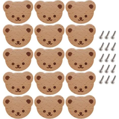 15 boutons de meubles, boutons en bois pour tiroirs, boutons en bois pour armoires, boutons ours pour tiroirs d'enfants, commode, tiroirs, cuisine (1/5)